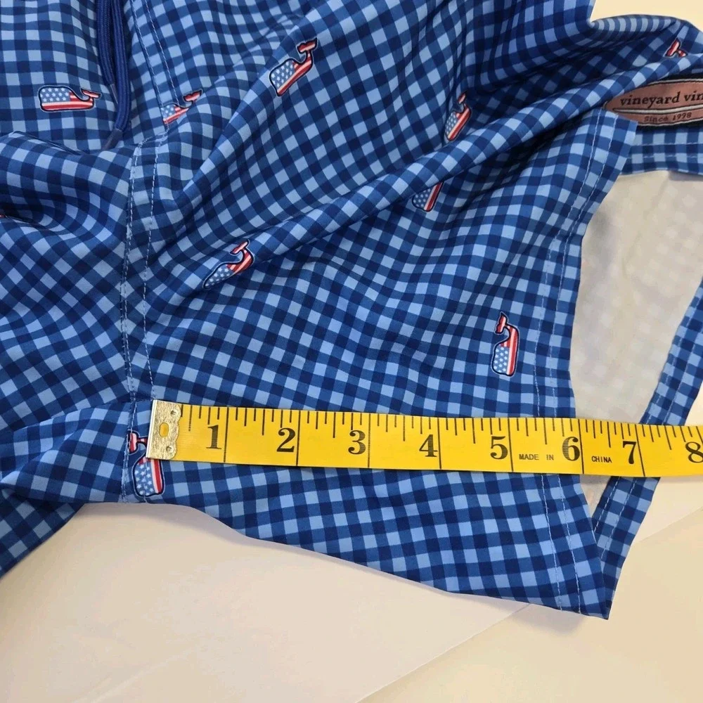 Vineyard Vines Boys Chappy Swim Trunks Blue Gingham Check American Flag Whales L